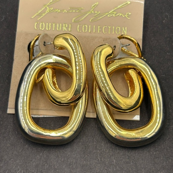 Women's Kenneth Jay Lane couture doorknocker style gold plated earrings - Picture 3 of 5
